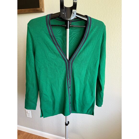 NWOT Talbots Kelly Green and Navy Nautical Stripe Button Up Sweater Cardigan M - Picture 1 of 4